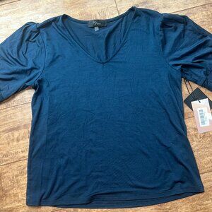 LJ Femme Navy Puff Sleeve V-Neck Top – Size Small